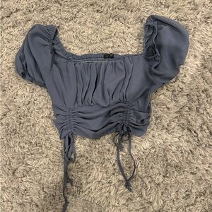 Paper moon navy blue cropped short sleeve crop top with bows